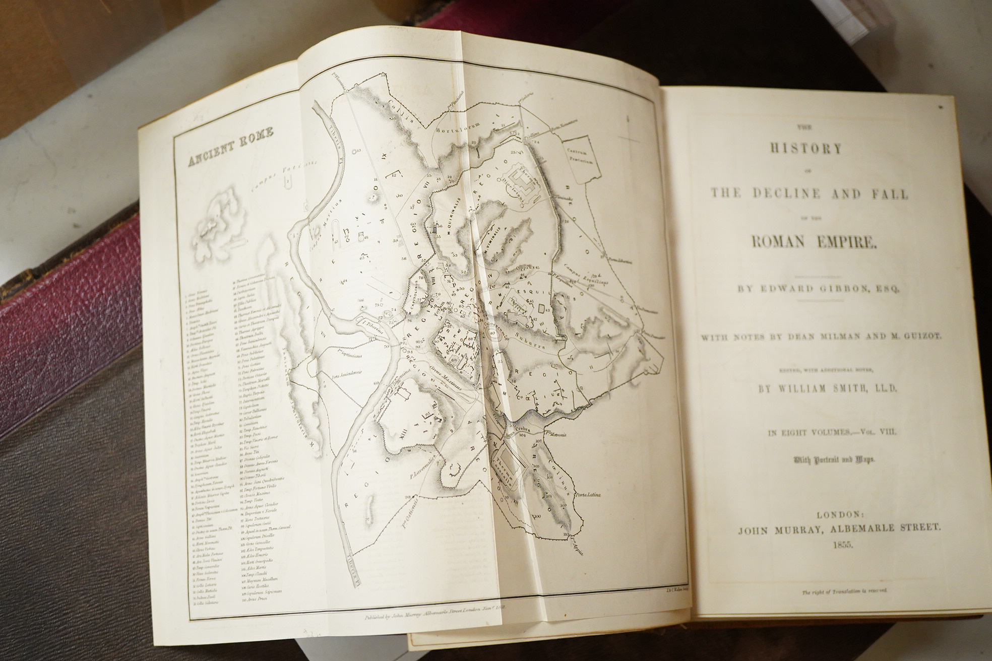 Gibbon, Edward - The History of the Decline and Fall of the Roman Empire. With notes by Dean Milman and M. Guizot. Edited, with additional notes, by William Smith. 8 vols. portrait frontis. and 14 maps (mostly folded, so